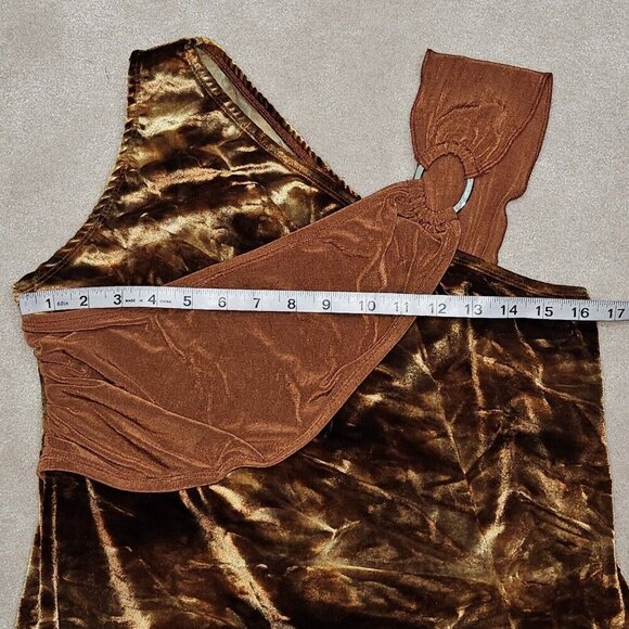 VTG Algy Brown Velvet Jumpsuit Asymmetrical Sleeveless Skirted Adult XXL - Picture 4 of 10